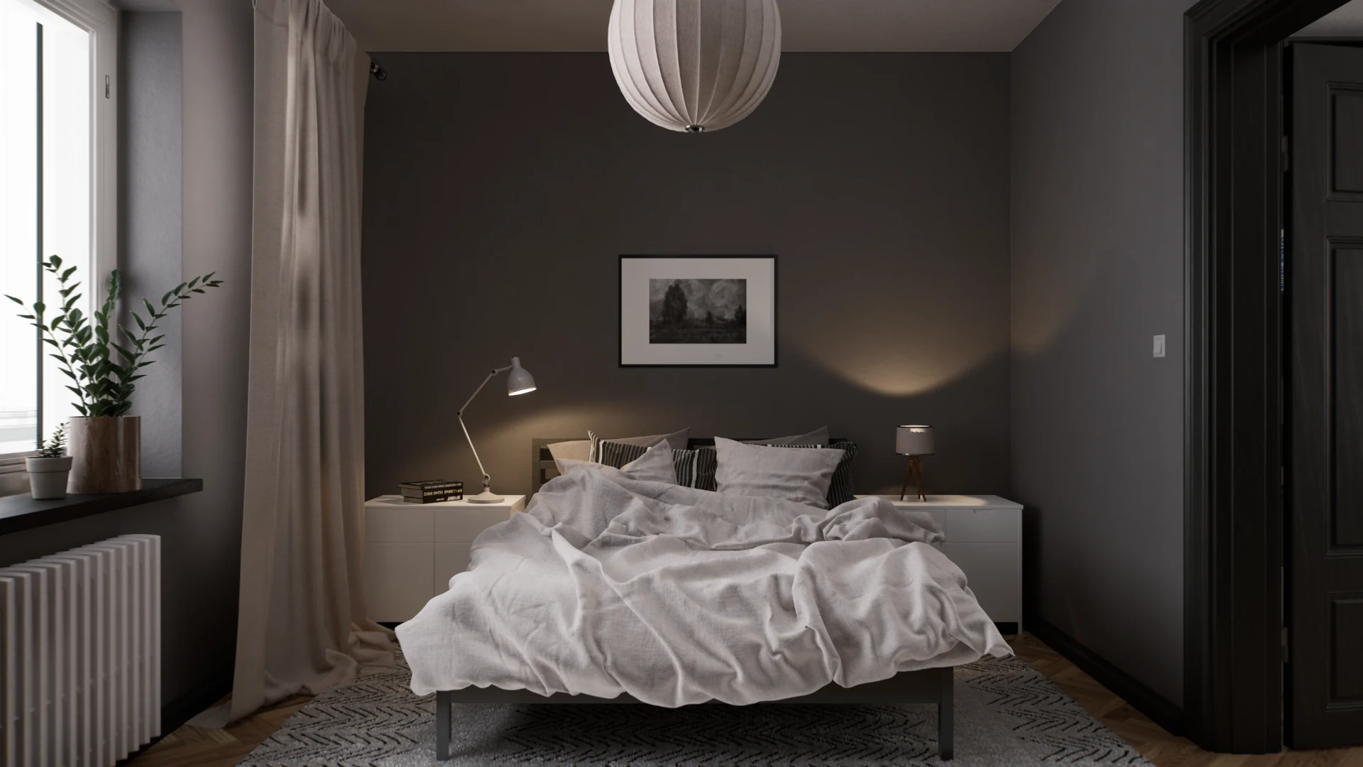 Helle, detailreiche 3D-Visualisierung eines Innenraums – Ansicht 4