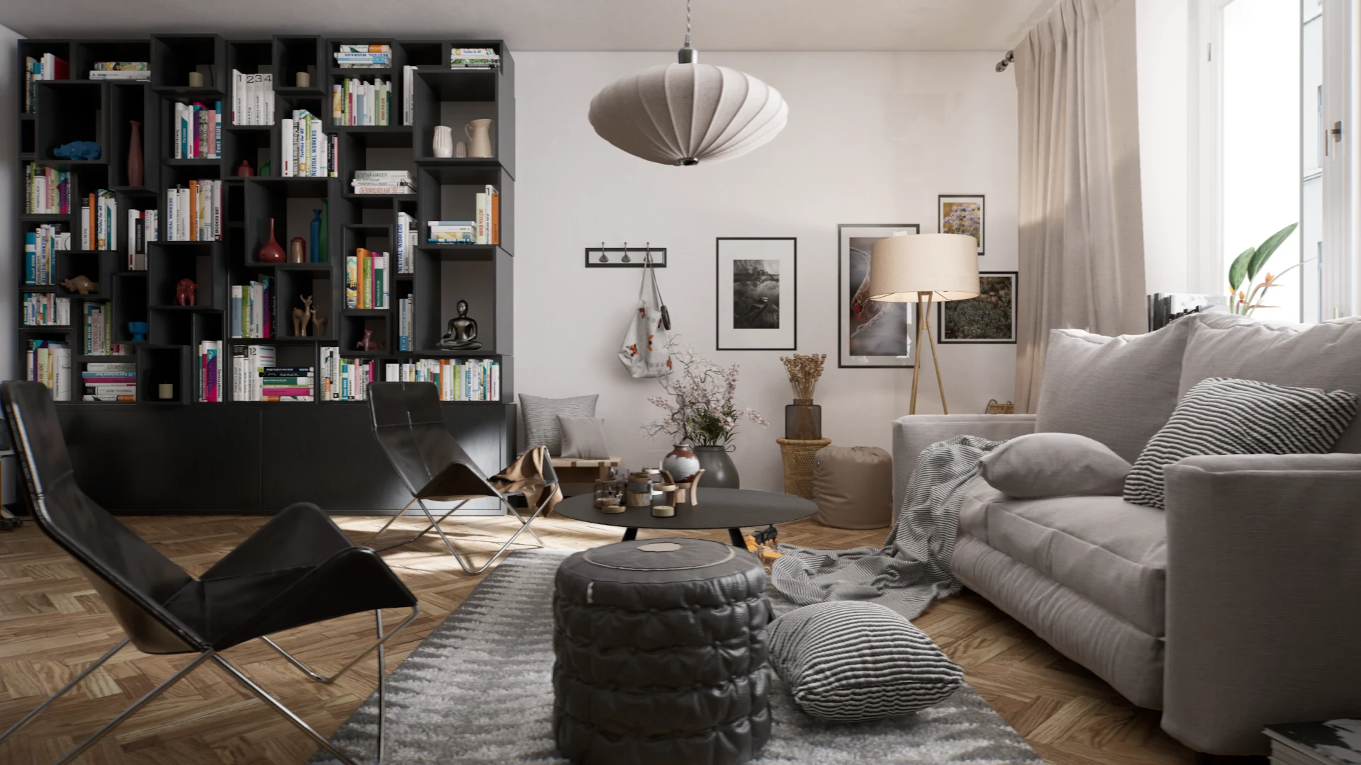 Helle, detailreiche 3D-Visualisierung eines Innenraums – Ansicht 6