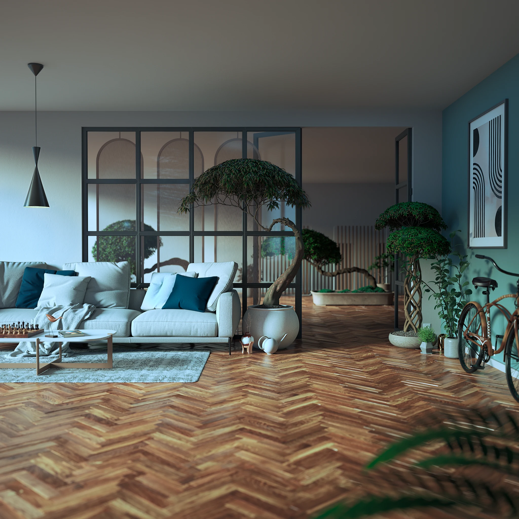 Helle, detailreiche 3D-Visualisierung eines Innenraums – Ansicht 10