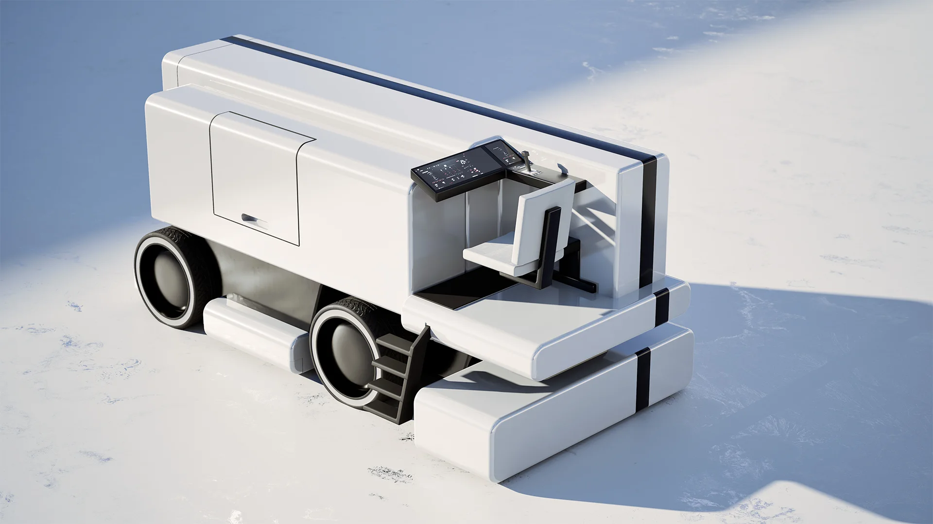 Weiße Eisbearbeitungsmaschine als industrielle Zamboni-Konzeptstudie