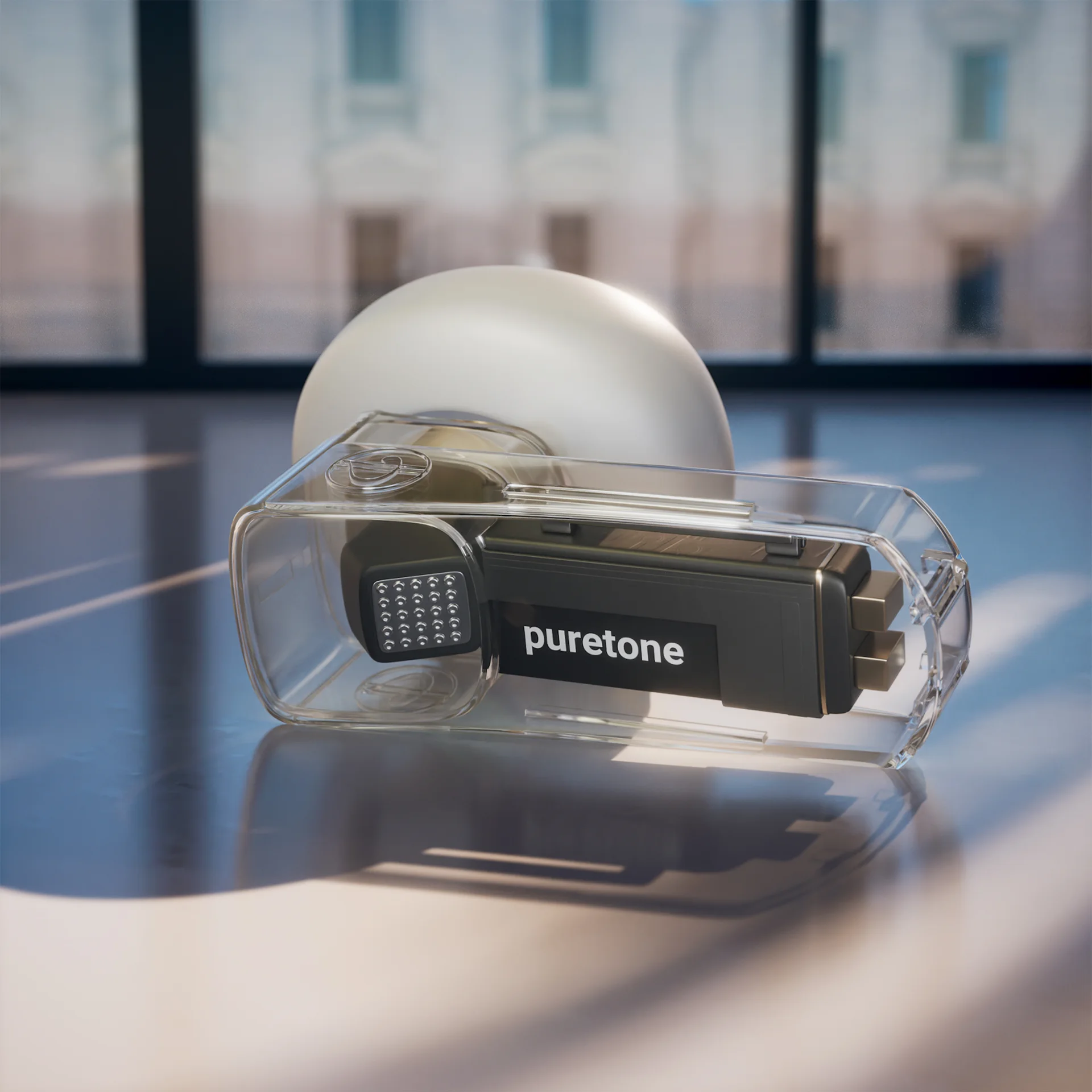 Freie 3D-Materialstudie mit transparenten und reflektierenden Oberflächen – Ansicht 3