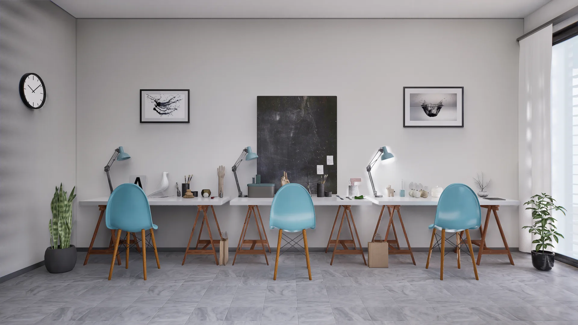 Heller Innenraum des Architekturkonzepts Gedächtnisdomizil mit Sitzgruppen und großen Fenstern – Ansicht 8