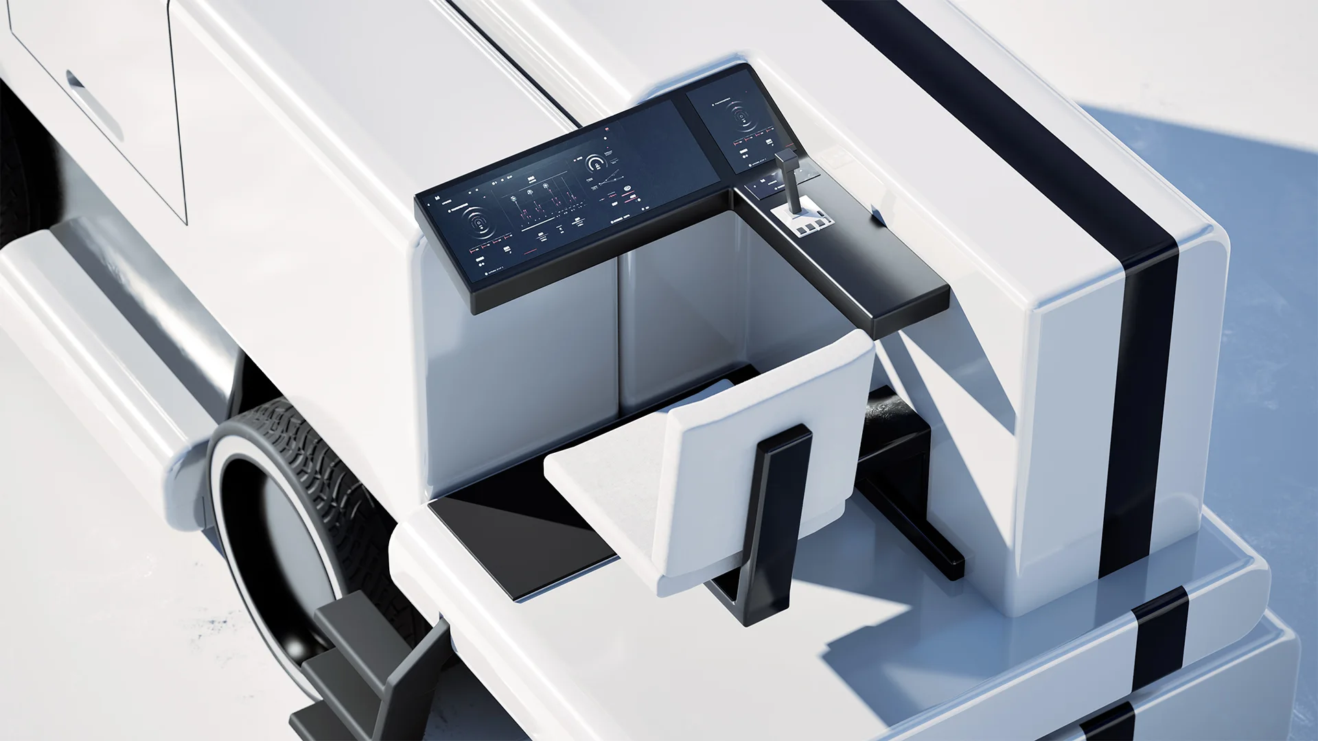 Weiße Eisbearbeitungsmaschine als industrielle Zamboni-Konzeptstudie – Ansicht 2