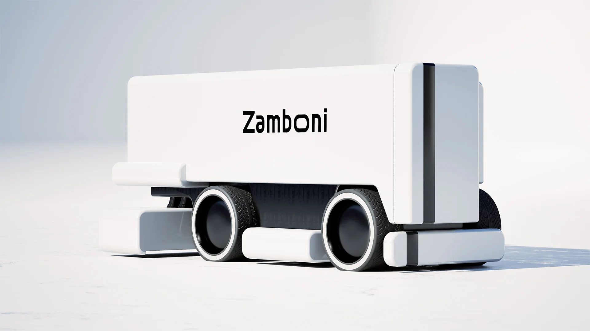 Weiße Eisbearbeitungsmaschine als industrielle Zamboni-Konzeptstudie – Ansicht 4